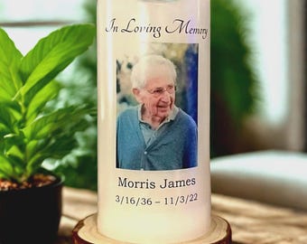 Custom Memorial Candle: Personalized with Photo includes Timer and batteries