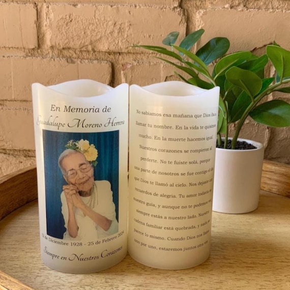 Personalized Spanish Two Sided Memorial Candle For Loss Of Loved One Gift