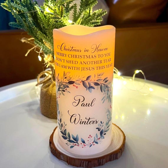 Personalized Christmas Wreath Memorial Candle – In Loving Memory Gift