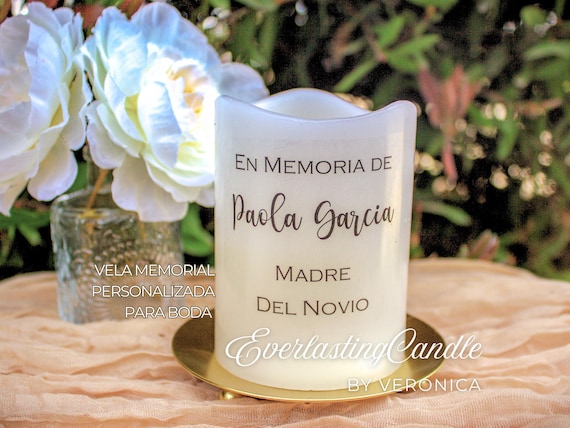 Spanish Personalized Wedding Memorial Candle with LED Timer • In Memory Of Loved Ones