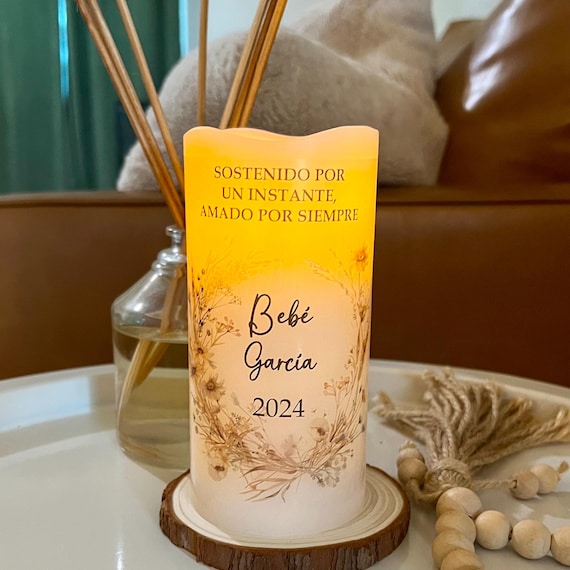 Spanish Personalized Angel Baby Memorial LED Candle, Loss Gift