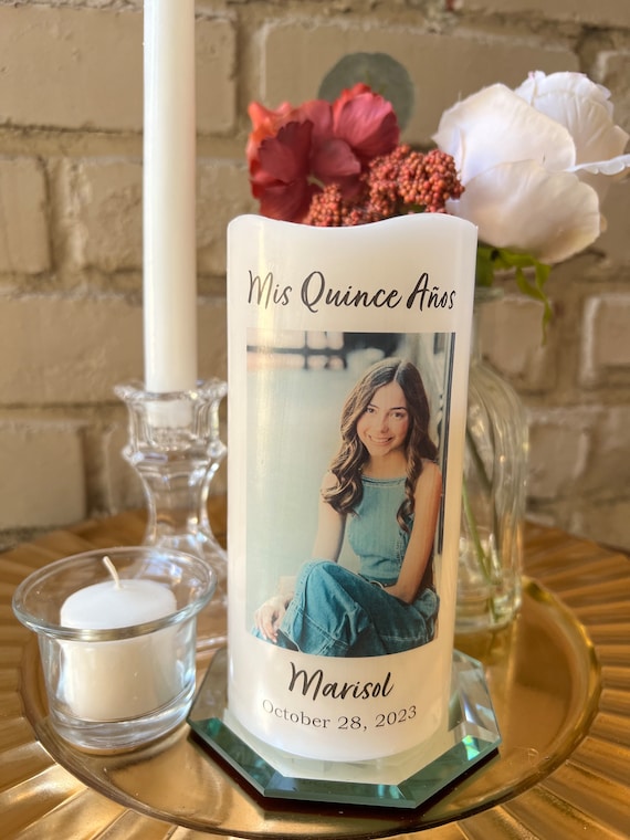 Personalized Quinceañera Candle Centerpiece: Photo & Name, Timer Included