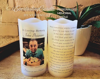 Gepersonaliseerde led-herdenkingskaars met foto, naam, datums (Sympathy Keepsake)