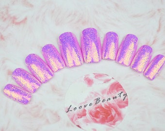 Chunky pink glitter SHINY glittery nails LUXURY press on, false nails, press on nails, glue on, handpainted nails, stiletto nails