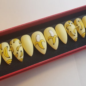 Bananas nail art LUXURY PRESS ON, false nails, press on nails, glue on, handpainted nails, stiletto nails