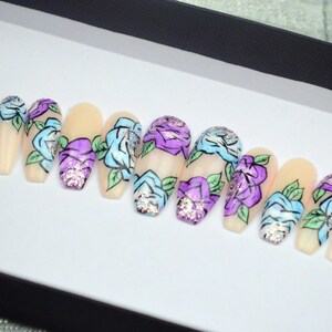 Roses nail art LUXURY PRESS ON, false nails, press on nails, glue on, handpainted nails, stiletto nails