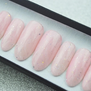Rose quartz nails with silver glitter LUXURY PRESS ON, false nails, press on nails, glue on, handpainted nails, stiletto nails