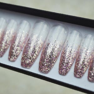 Fading rose gold glitter nails LUXURY PRESS ON, press on nails, glue on, handpainted nails, stiletto nails