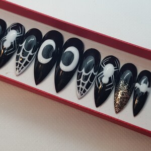 Halloween nails, black spider web nails LUXURY PRESS ON, glue on nails, handpainted nails, stiletto nails image 5