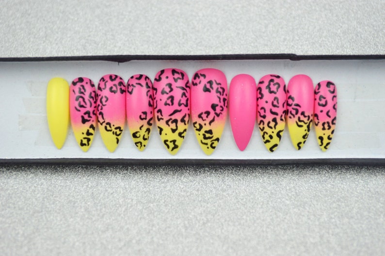 Pink and yellow matte ombre with leopard print LUXURY PRESS image 1