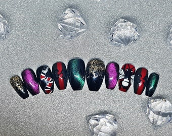 Designer nails LUXURY PRESS ON, freehanded, press on nails, glue on, handpainted nails, stiletto nails