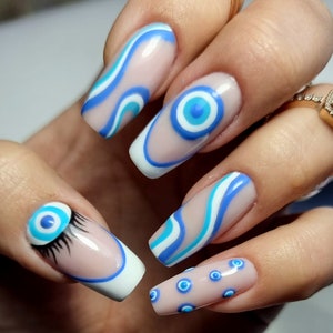 Evil eye nails, turkish eye, eye protection, blue nails LUXURY PRESS ON, false nails, press on nails, glue on