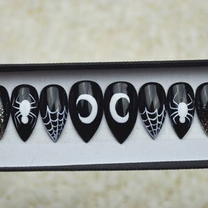 Halloween nails, black spider web nails LUXURY PRESS ON, glue on nails, handpainted nails, stiletto nails image 3