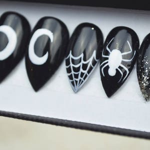 Halloween nails, black spider web nails LUXURY PRESS ON, glue on nails, handpainted nails, stiletto nails image 4