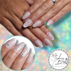 Natural pink nails with white french and crystals, LUXURY PRESS ON, false nails, press on nails, glue on, handpainted nails