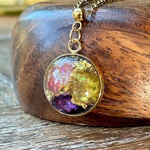 Small Orgone Pendant *DivineTrine* Glow inthe Dark Necklace Jewelry with Amethyst, Citrine, RoseQuartz, Pyrite, Lepidolite, Gold Leaf