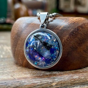 Orgonite Pendant *CosmicCode* Glow in the Dark Necklace with Aura Quartz, Prehnite, Lapis, Moonstone, Opalite, Tektite, Silver Leaf