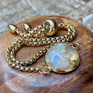 Orgone Slide Bracelet *LuminEssence* Glow inthe Dark Jewelry w/ Pearl, Angel Aura, Selenite, Moonstone, Opalite, White Onyx, Gold Leaf