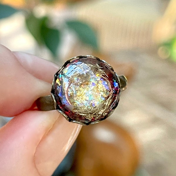 Orgone Ring *PowerPortal* Glow in the dark Orgonite Jewelry with Citrine, Aura Quartz, Iolite, Garnet, Sunstone, Tourmaline, Gold Leaf