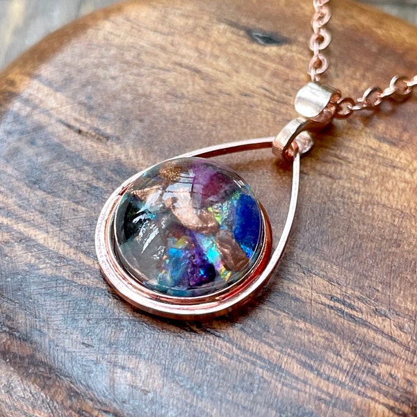 Small Orgonite Pendant *SacredSedona* Glow Orgone Necklace with Amethyst, Obsidian, Lapis, Turquoise, Sunstone, Sugilite, Rose Gold