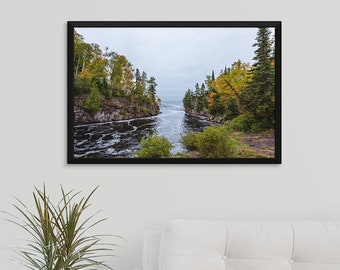 North Shore River | Temperance River Meets Lake Superior | Moody Fall Colors | Canvas Wrap | Framed Canvas Wall Art