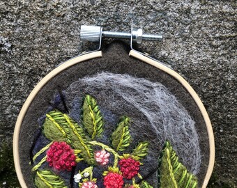 Raspberries Floral Felted Embroidery Art