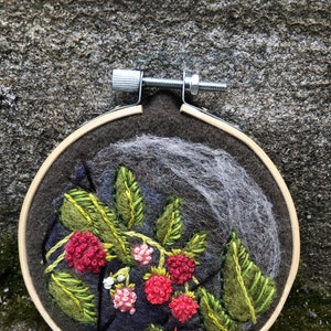 Raspberries Floral Felted Embroidery Art