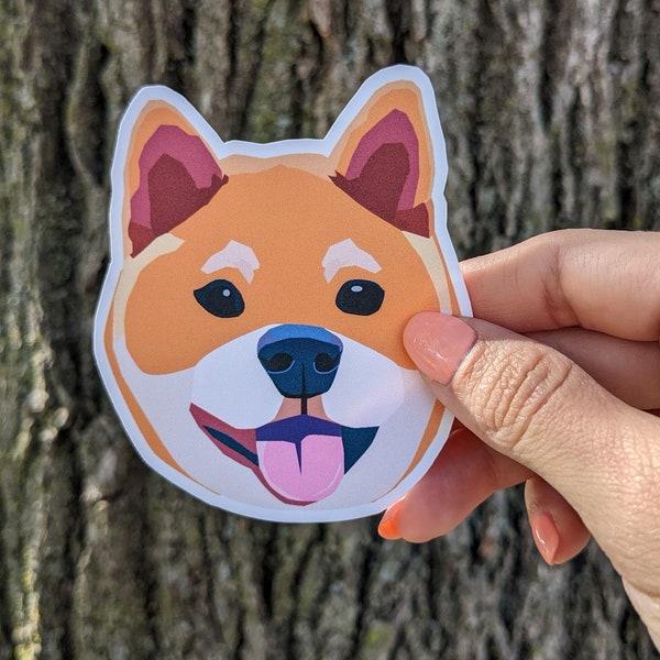 Shiba Inu Stickers, Smiling Shiba Dog Puppy Illustration Face Kiss-Cut Vinyl Stickers