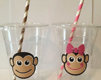 Monkey Party Cups, Animal Party Cups, Monkey Birthday Cups, Monkey Baby Shower Cups, Birthday Cups, Baby Shower Cups