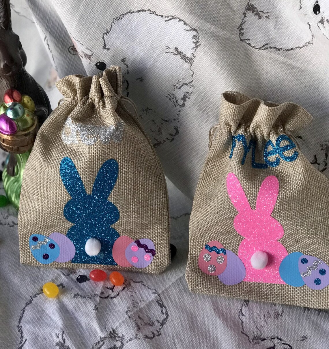 Burlap Easter Bags Easter Bunny Treat Bags Bunny Tails Etsy