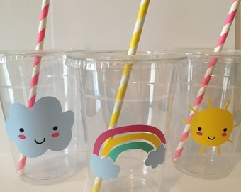 Rainbow Cloud Sun Party Cups, Rainbow Baby Shower Party Cups, Rainbow Birthday Party Cups, Sunshine Party Cups, Cloud Party Cups,