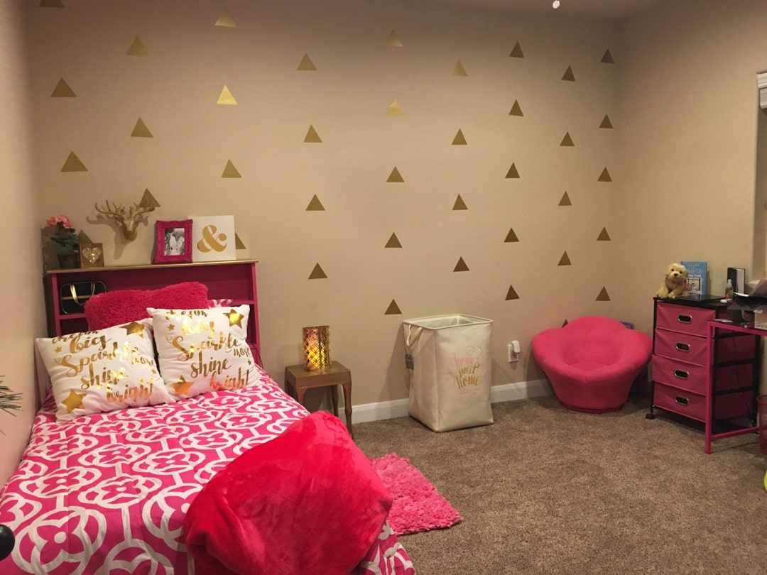 Gold Triangle Wall Decal, Bedroom Wall Decals, Colored Wall Decals