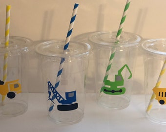 Construction Party Cups, Dump Truck Party Cups, Construction Birthday Party Cups, Bull Dozer Cups, Track Hoe Party Cups, Construction Cups