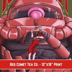 Red Comet Tea Company 12x18 Char Aznable Zaku Gundam Fine Art Illustration Poster Print