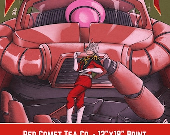 Red Comet Tea Company 12x18 Char Aznable Zaku Gundam Fine Art Illustration Poster Druck