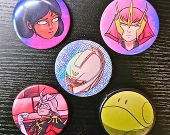 Gundam Pinback Buttons - 2.25" Lalah, Haman, Char Aznable, Haro, Turn A
