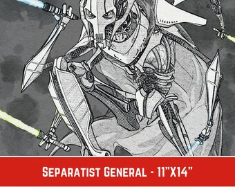 Separatist General Grievous Poster 11x14 Fine Art Prints - Clone Wars Prequel Drawing