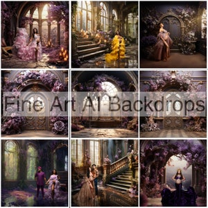 NINE Purple Lavender Fantasy Room set Digital Backdrops, Maternity Backdrops, Studio Backdrops, Digital Backgrounds, Photography Backgrounds