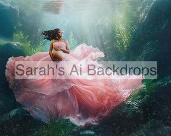 NINE Underwater with Material Fantasy Digital Backdrops, Maternity Backdrops, Studio Backdrops, Digital Backgrounds, Photography Backgrounds