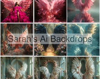 NINE Angel Wings 1 Fantasy Digital Backdrops, Maternity Backdrops, Studio Backdrops, Digital Backgrounds, Photography Backgrounds, Pink