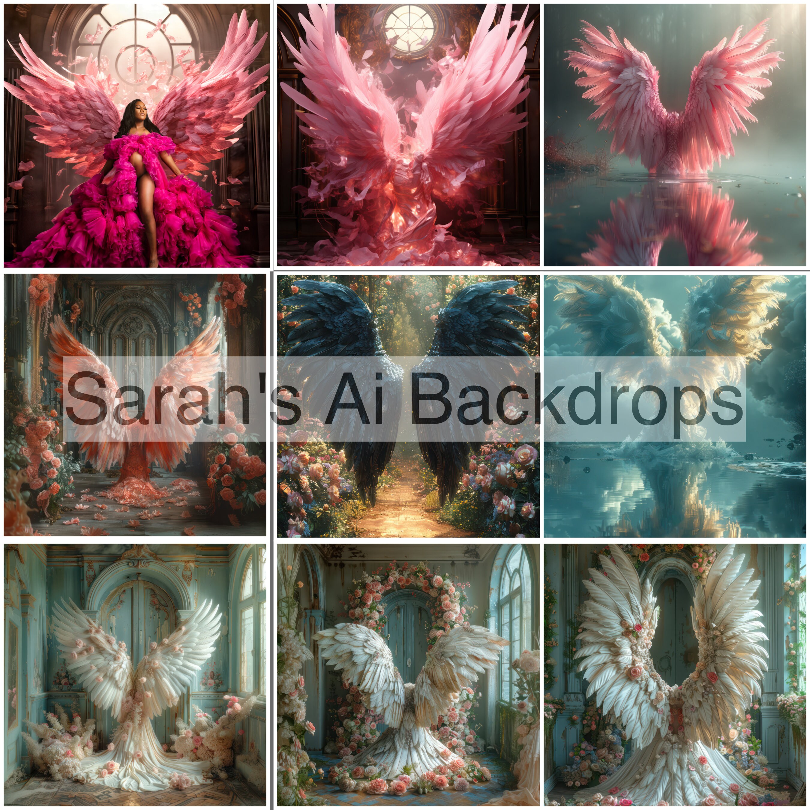 NINE Angel Wings 1 Fantasy Digital Backdrops, Maternity Backdrops, Studio Backdrops, Digital Backgrounds, Photography Backgrounds, Pink