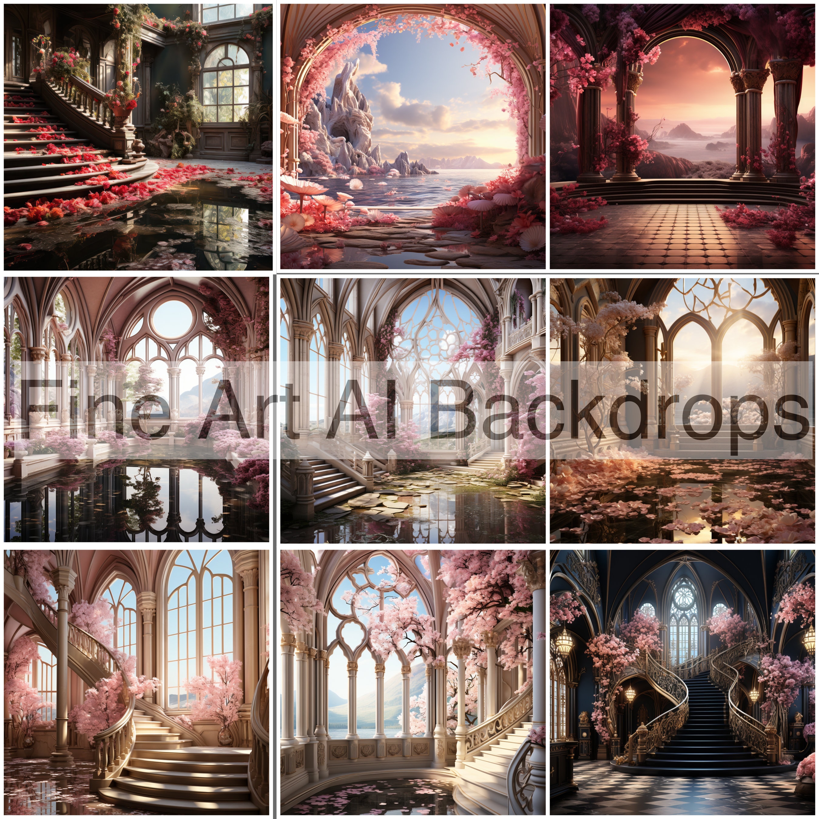NINE Pink Fantasy Room/Castle set Digital Backdrops, Maternity Backdrops, Studio Backdrops, Digital Backgrounds, Photography Backgrounds