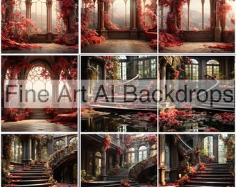 NINE Red Fantasy Room/Castle set Digital Backdrops, Maternity Backdrops, Studio Backdrops, Digital Backgrounds, Photography Backgrounds