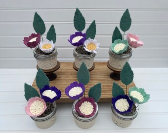 Flower Pom Jar Bouquet / Felt Flower Pom Jar Bouquet