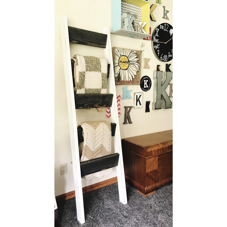 Northwest Indiana Pickup Only-NO Shipping Out of State LaPorte Ladder, Farmhouse Style Blanket Ladder White/Carbon Grey