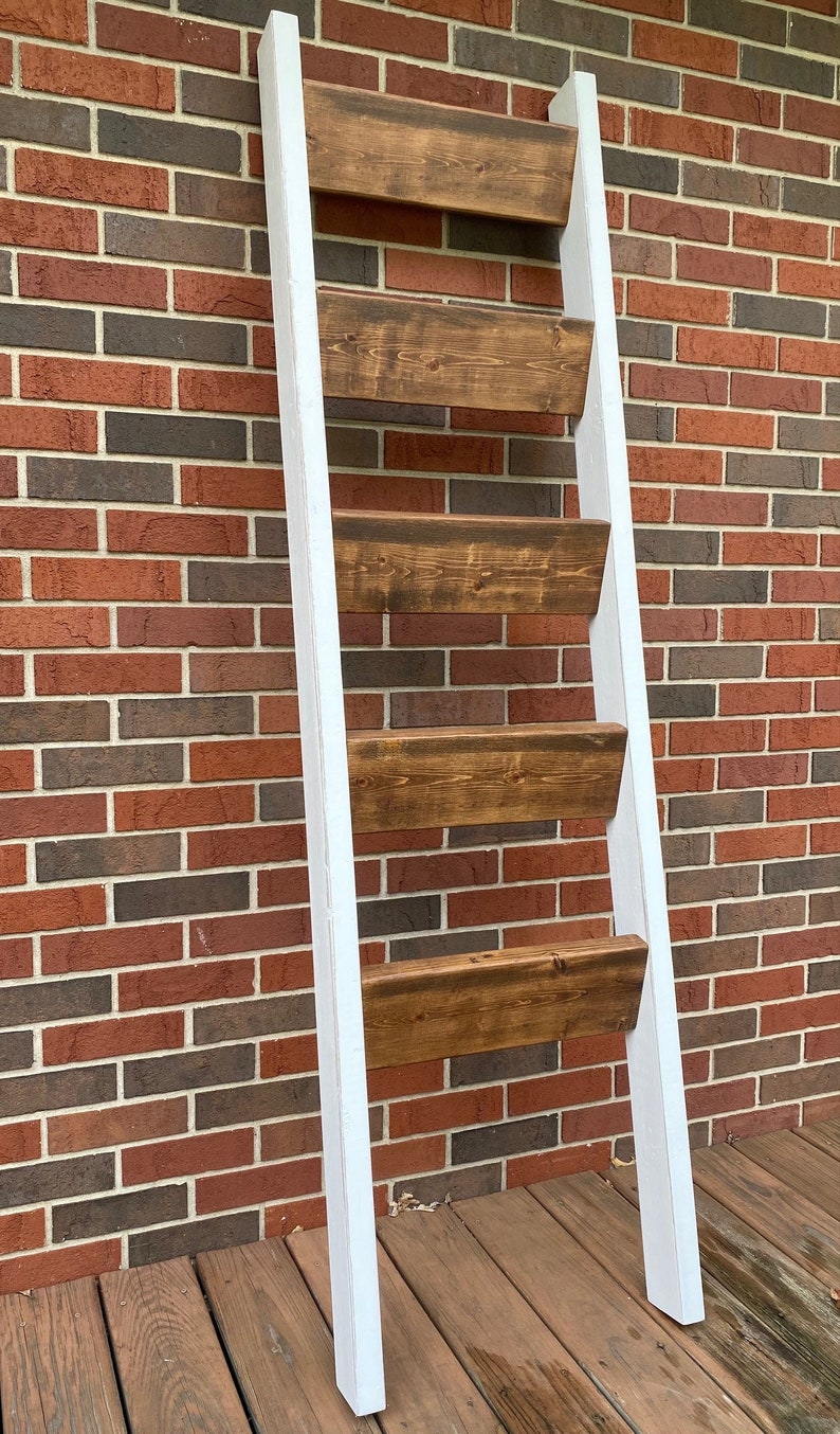Northwest Indiana Pickup Only-NO Shipping Out of State LaPorte Ladder, Farmhouse Style Blanket Ladder White/Dark Walnut