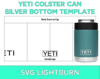 Plantilla SVG de aislador de lata Yeti Colster de 12 oz con fondo plateado: herramienta de diseño para la creación de vasos