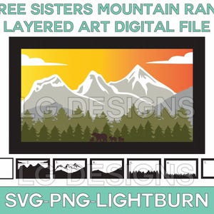 Three Sisters Art 3D SVG Krajobraz górski | Unikalny plik do cięcia laserowego do dekoracji | Plik do cięcia poziomej scenerii górskiej | Plik CNC | Grawerowanie