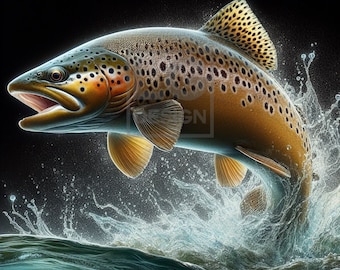 Trucha saltando PNG: Arte de pesca con mosca (Descarga digital)