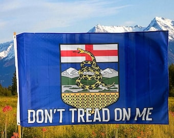 Bandera de Alberta "No me pisen" - Una cara con ojales - Bandera de camión de Alberta - Bandera de Alberta - ¡Bandera de Alberta personalizada con serpiente de cascabel!